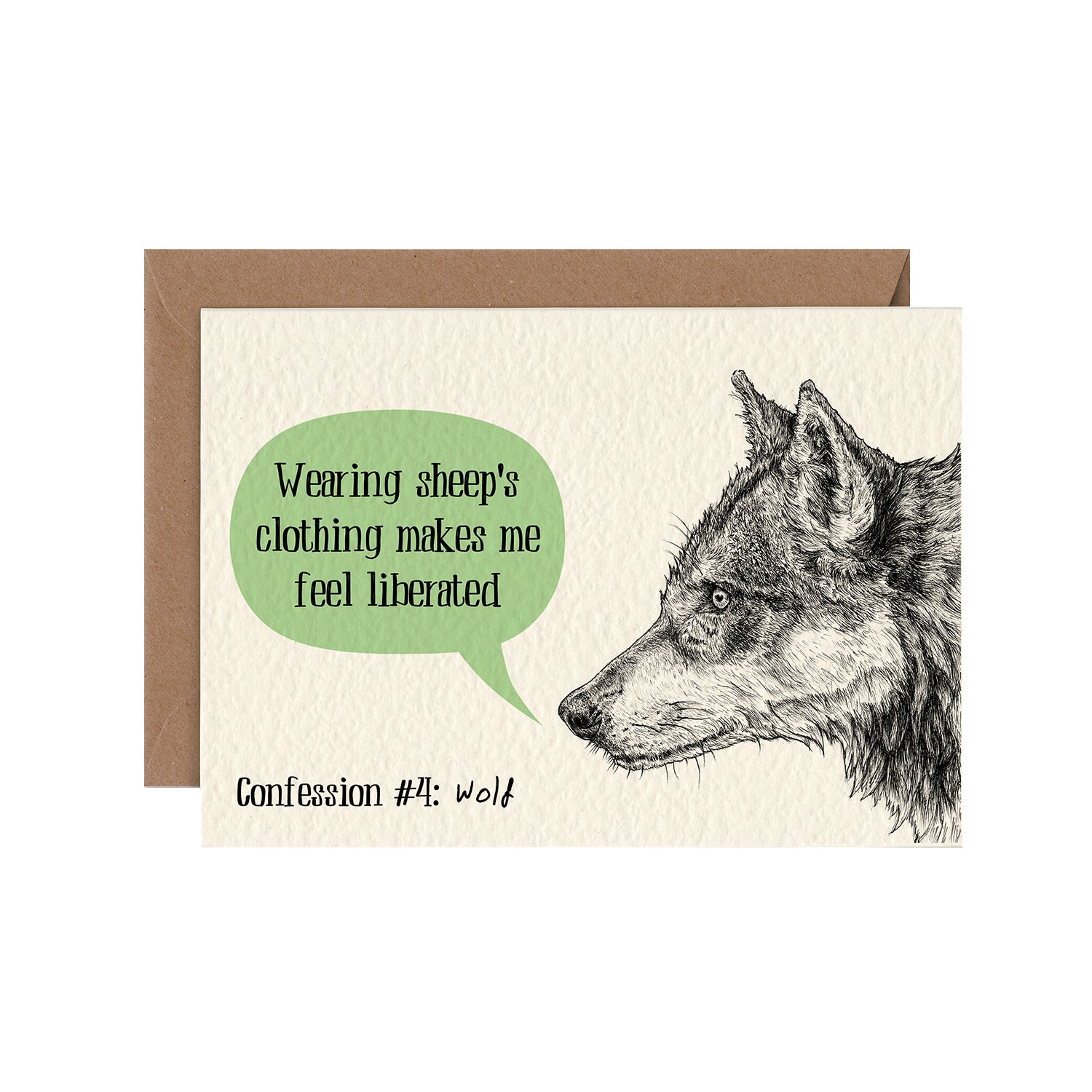 A Wolf Creature Confession Card featuring a wolf and a speech bubble, perfect for surprising your friend, by Hester &amp; Cook.