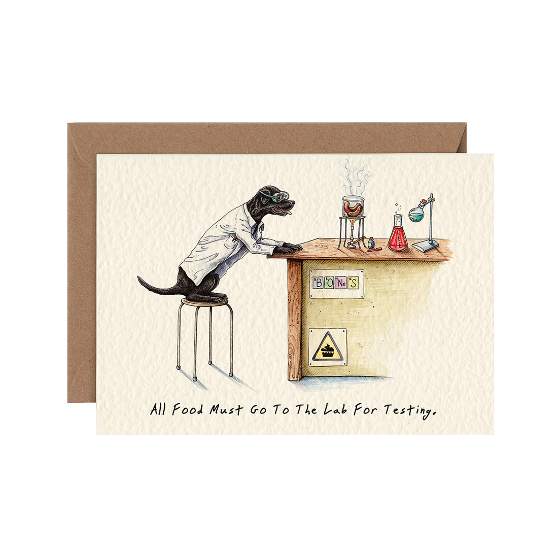 A Hester &amp; Cook &quot;All Food Must Go to the Lab Card&quot; for dog lovers featuring a dog in a lab.