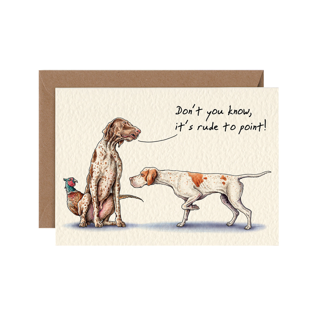 Design a Hester &amp; Cook greeting card featuring two pointers and a rooster called the &quot;Don&