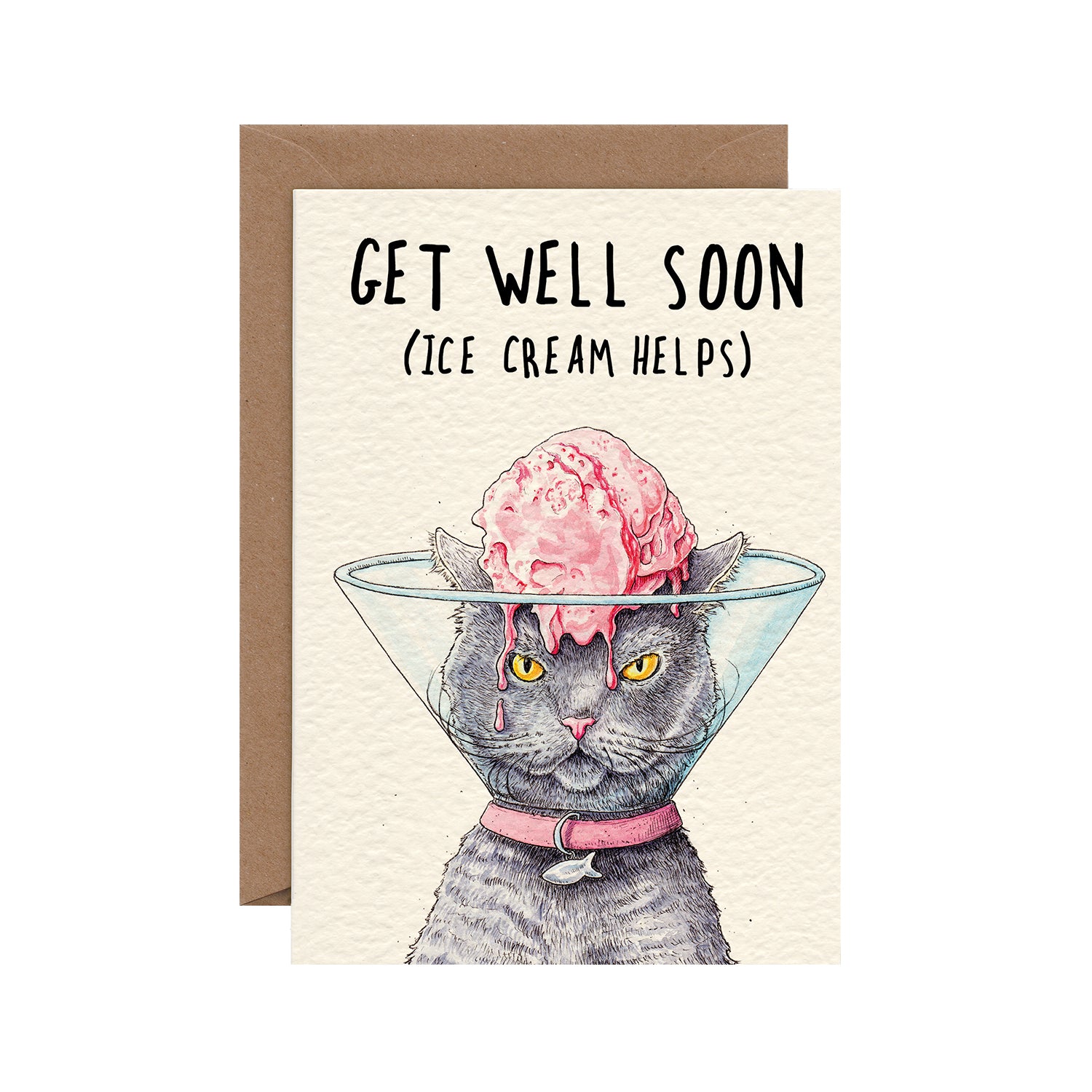 Wish them well with a Get Well Soon Cat Card made from quality card stock by Hester &amp; Cook.