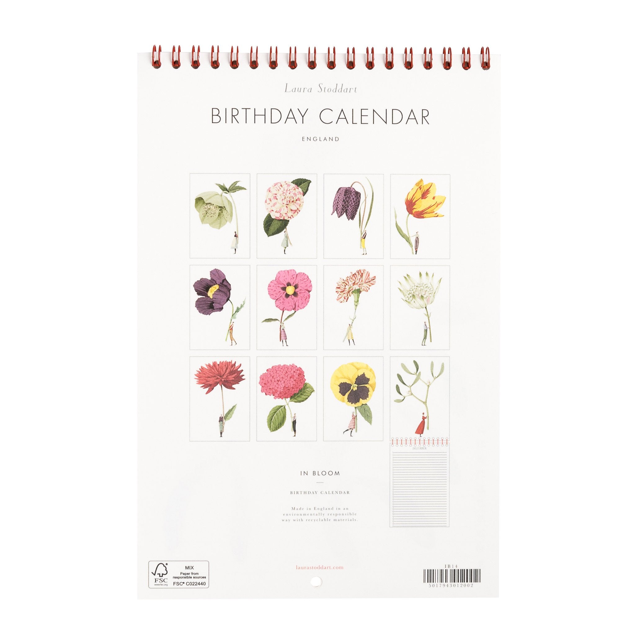 A perpetual In Bloom Birthday Calendar with an illustration of a flower from the In Bloom collection by Hester &amp; Cook.
