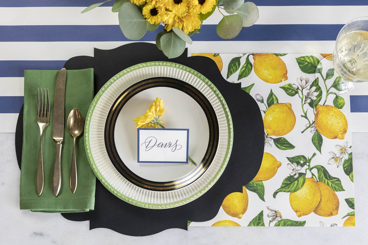 Placesetting with Die-cut Black French Frame Placemat 