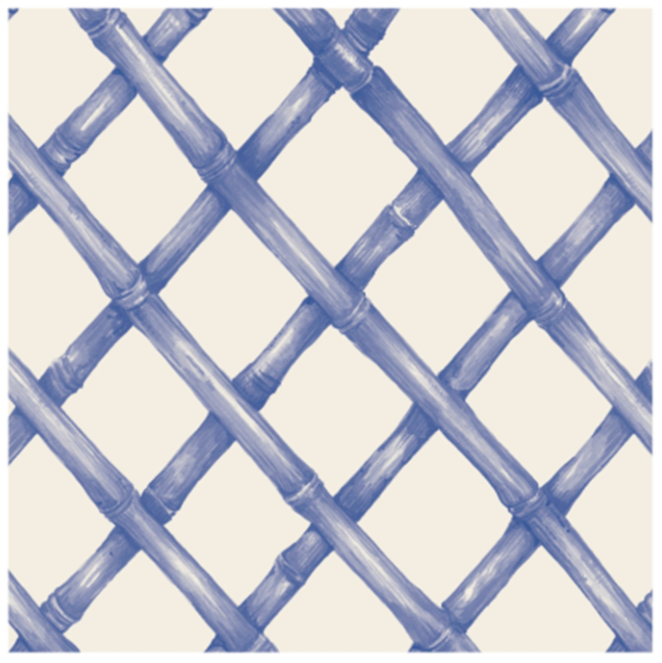 A Hester &amp; Cook Blue Lattice Napkin pattern adorns this blue and white bamboo netting wallpaper.