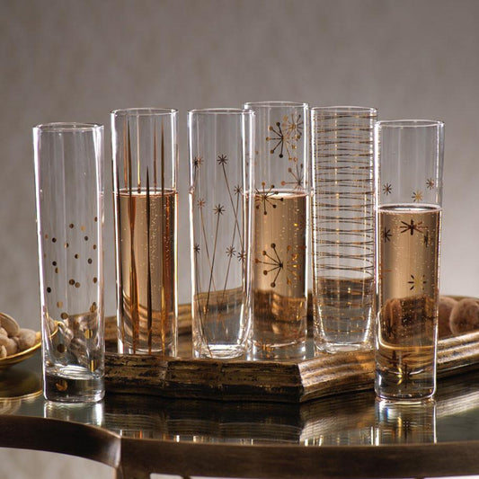 La Fete Golden Champagne Flutes, Set of 6 assorted
