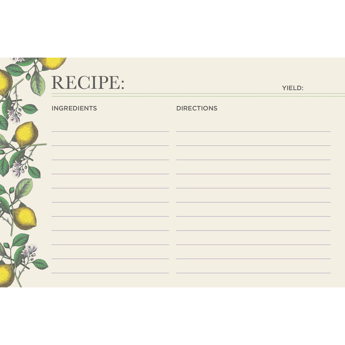 A Lemon Recipe Card adorned with vibrant lemons and leaves, perfect for gifting by Hester &amp; Cook.