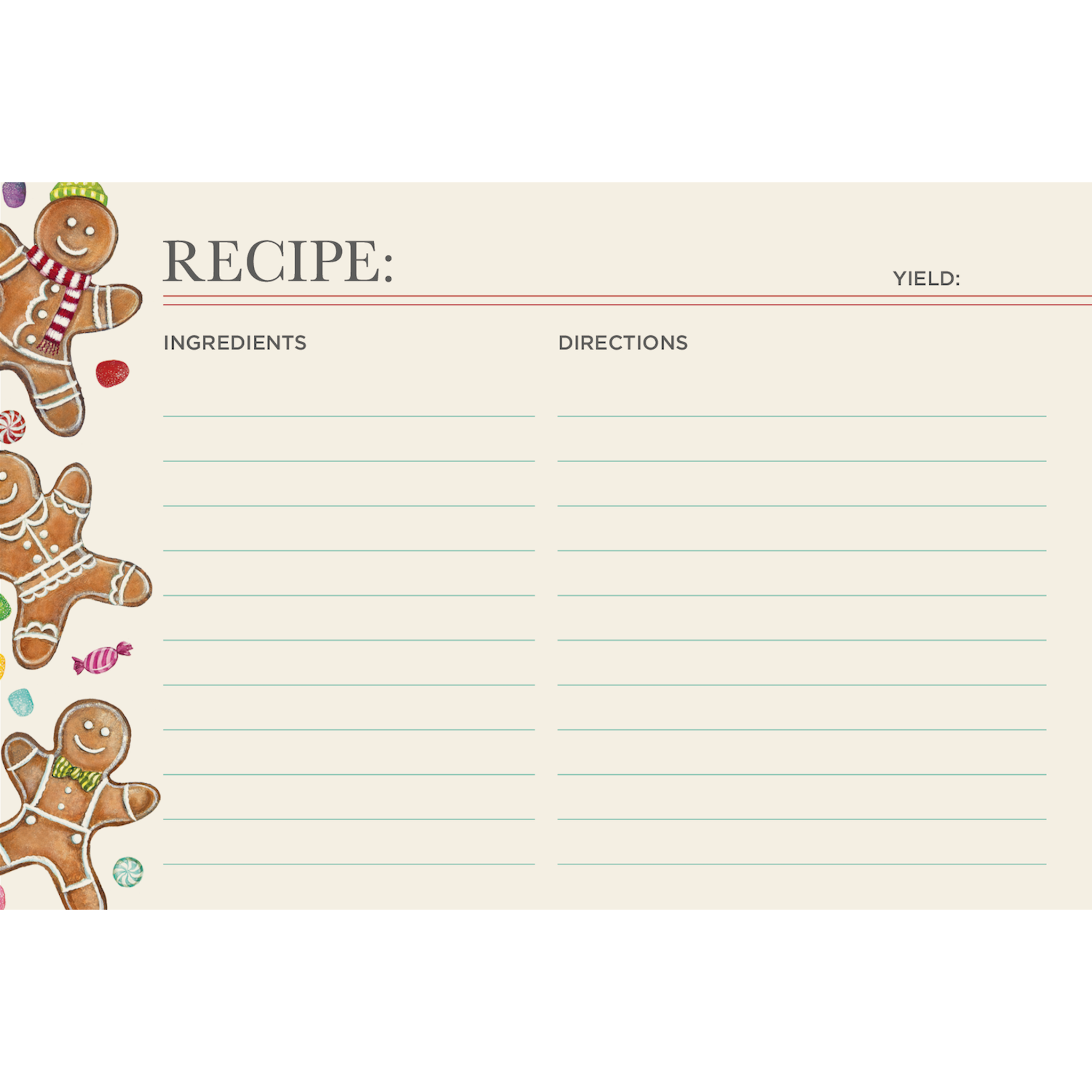 A double-sided Gingerbread Man Recipe Card featuring gingerbread men, perfect for gifting. Created by Hester &amp; Cook.