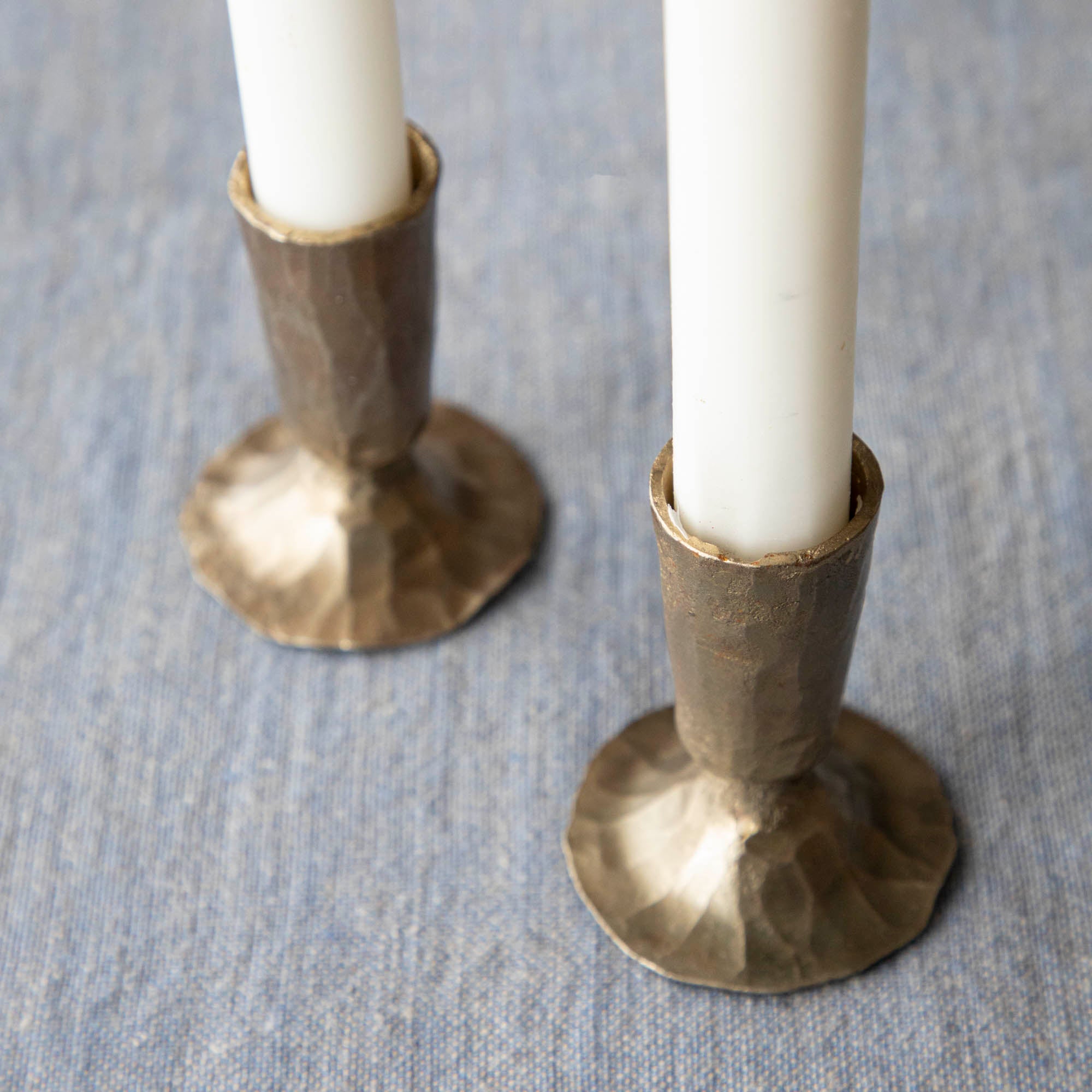 Antique Brass Metal Taper Candle Stands -Set Of 3