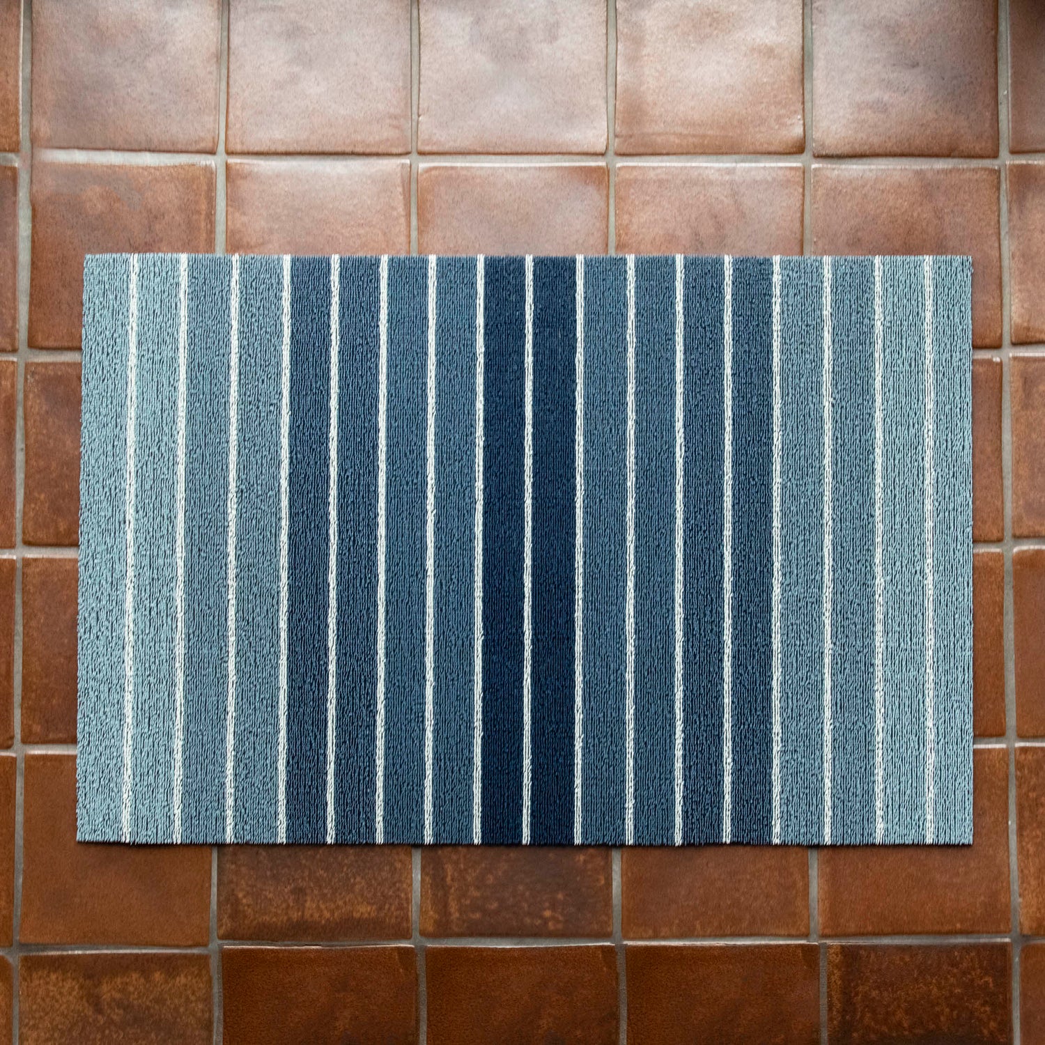 Block Stripe Shag Utility Mat, Denim