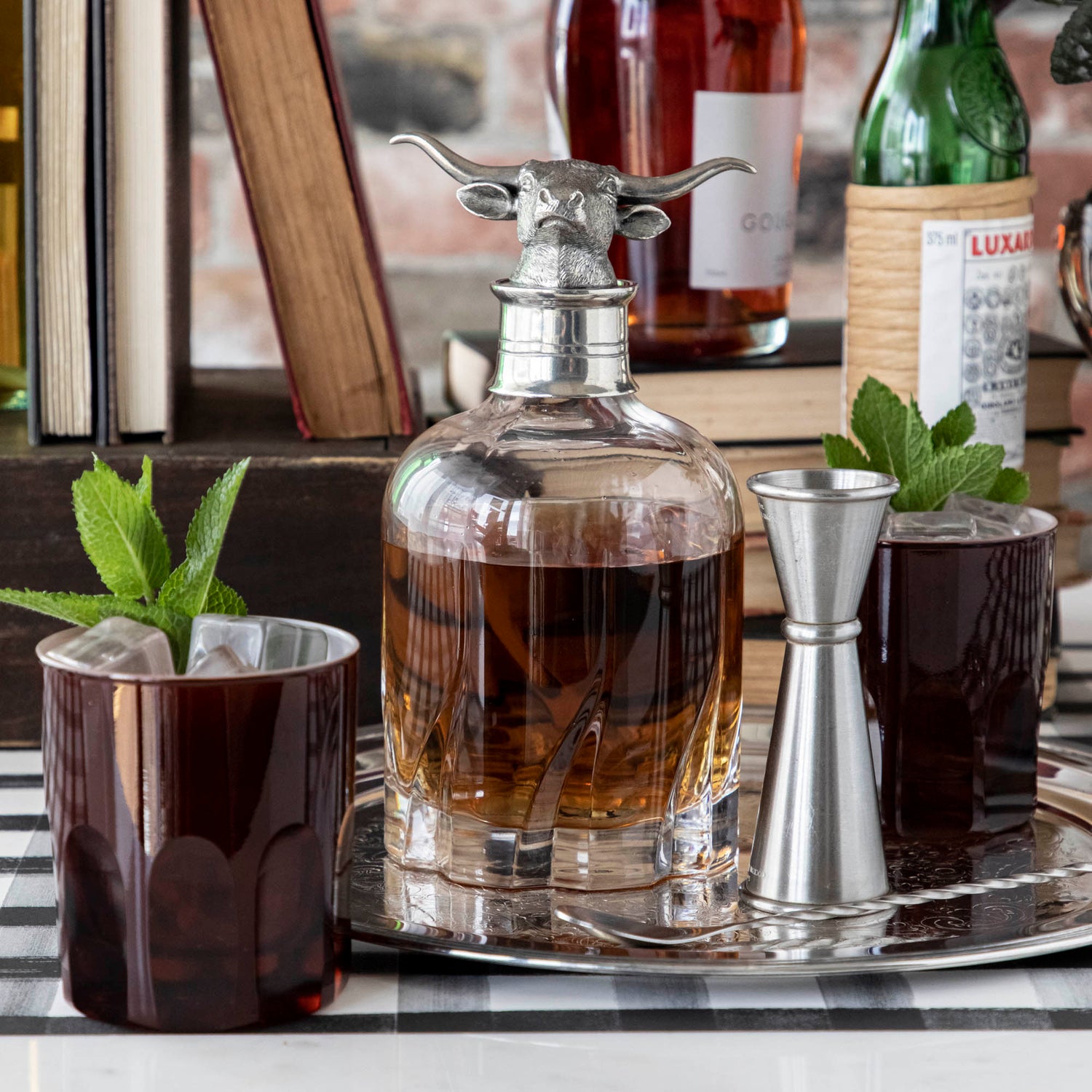 Shade Whiskey Carafe, whisky bottle and glass