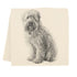 A screen-printed Maisy (Wheaten Terrier) drawing on a flour sack cotton napkin in Bucks County by Eric & Christopher.