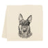 Screen-printed illustration of a German Shepherd Tea Towel by Eric & Christopher on a beige background.