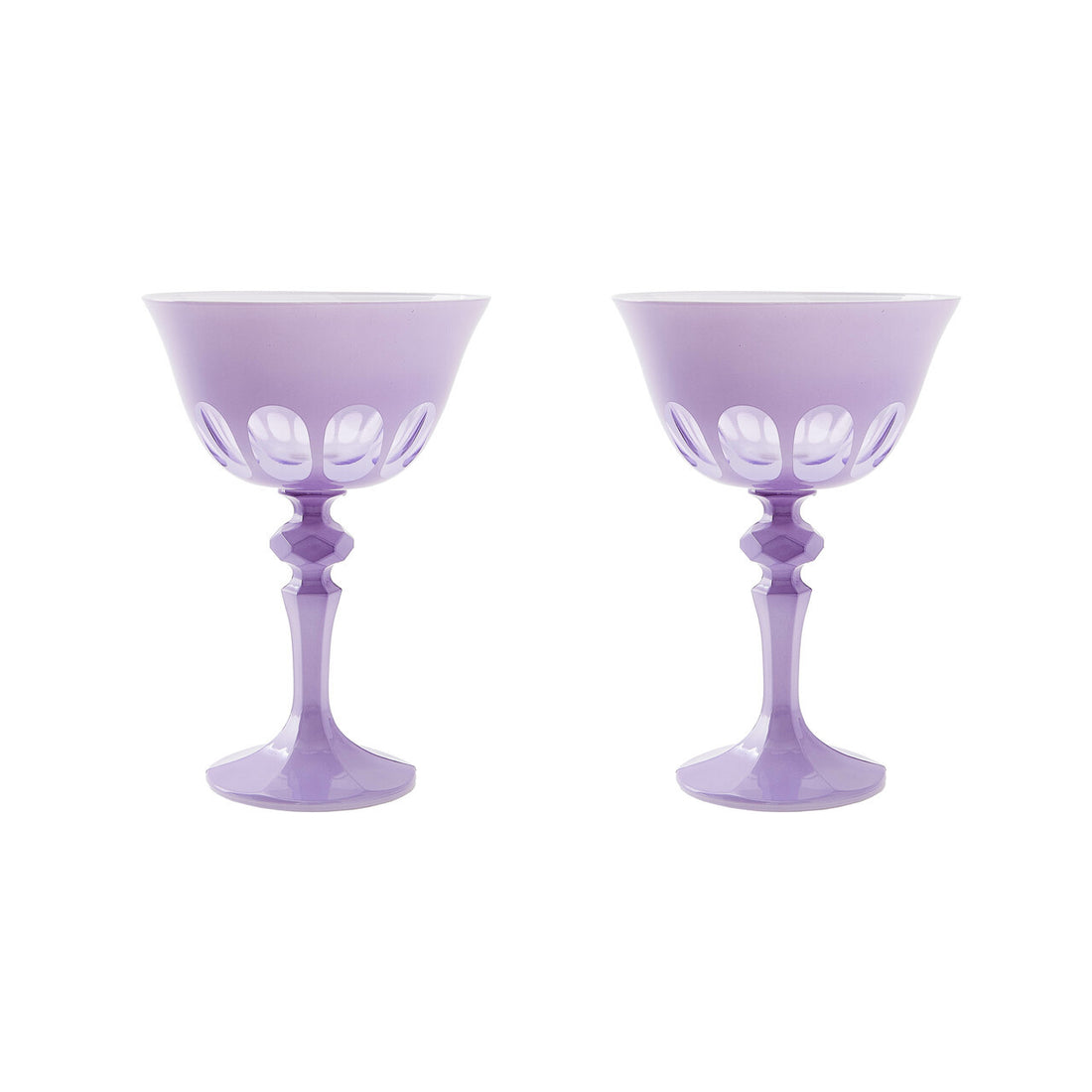 Two SIR/MADAM Rialto Lupine (Light Purple) glasses on a white background.