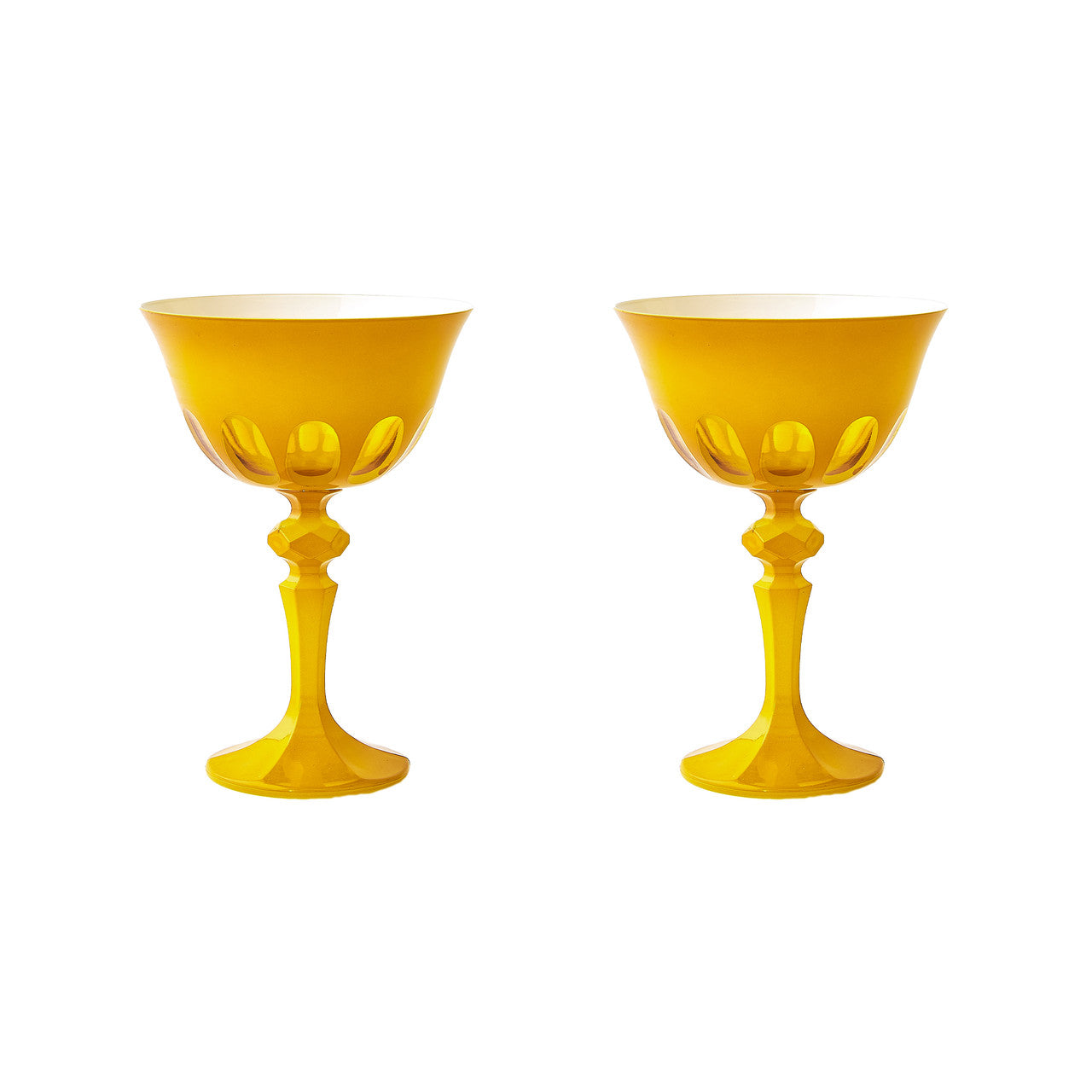 A set of Rialto Saffron Glasses by SIR/MADAM on a white surface.
