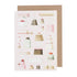 A pink Cakes Greeting Card with a variety of cakes on it, made from environmentally sustainable paper by Hester & Cook.