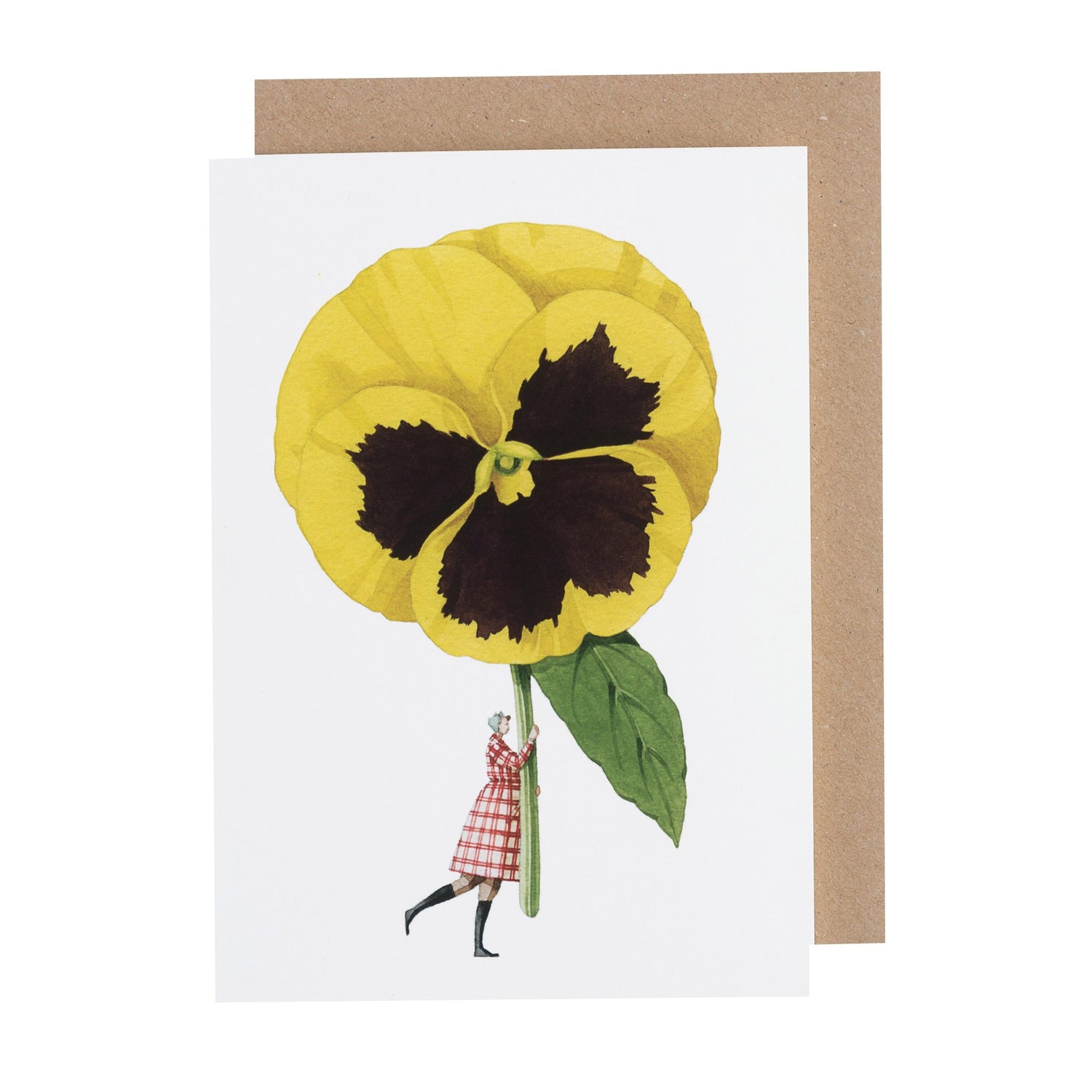An artfully crafted Pansy greeting card featuring a beautiful yellow pansy flower on environmentally sustainable paper by Hester &amp; Cook.
