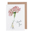 A Hester & Cook Thank You Carnation Greeting Card featuring a woman holding a pink carnation.