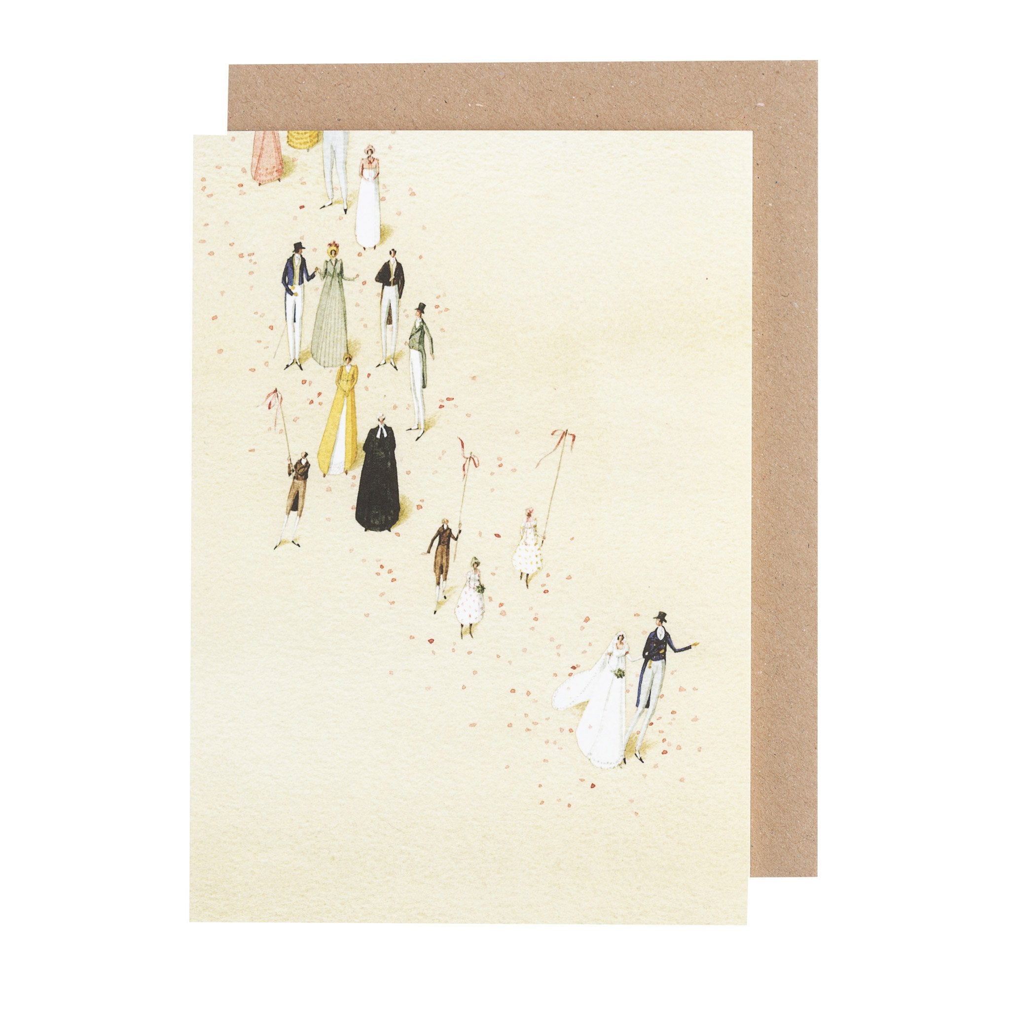 A Wedding Greeting Card with people walking on it, illustrated by Laura Stoddart, from Hester &amp; Cook.