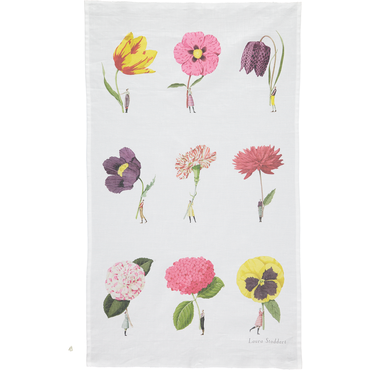 An In Bloom Multi Flower Tea Towel by Hester &amp; Cook, featuring high-quality cotton with botanical illustrations of a variety of flowers.