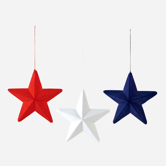 Red, White &amp; Blue Flocked Hanging Star 14.5”