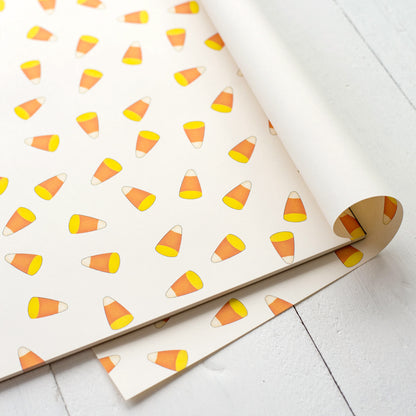 A close-up of the top right corner of the Candy Corn Placemat pad, showing the top sheet flipped over.