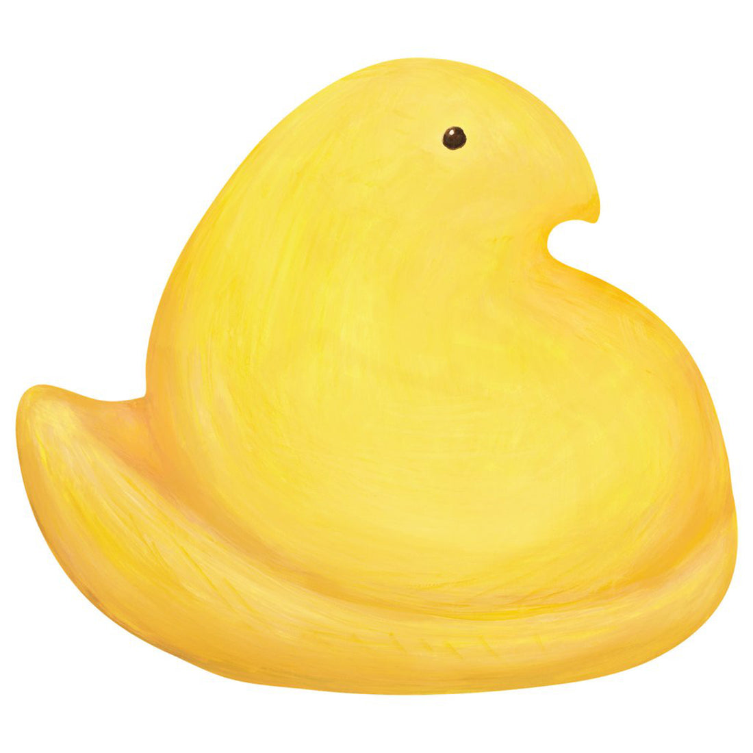 A die-cut illustration of a large, bright yellow  PEEPS® marshmallow chick with a small black eye.