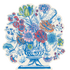 A die-cut Jardiniere Placemat with flowers in a china blue vase from the Hester & Cook Collection.