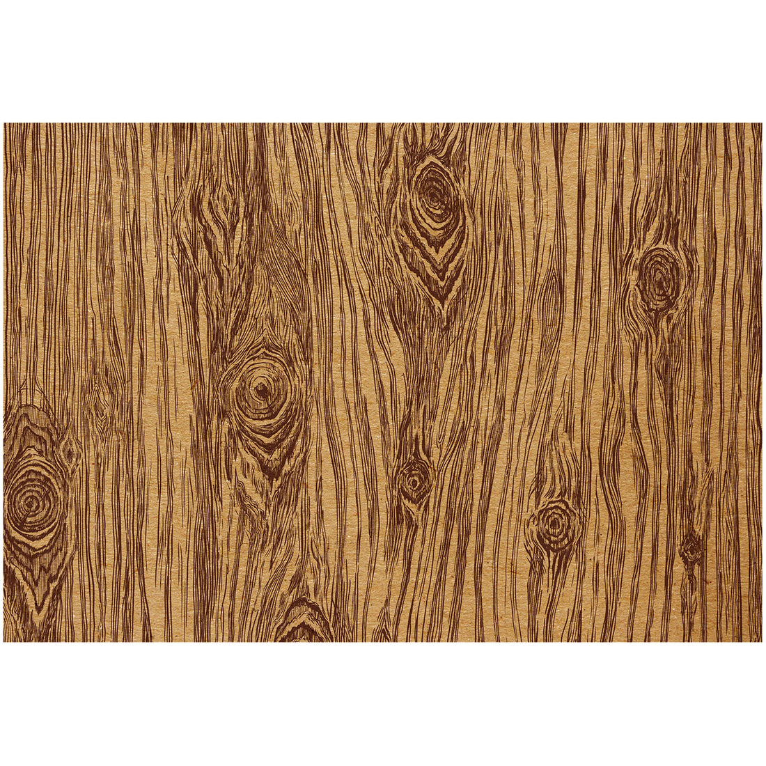 An illustrated, vertical wood grain pattern featuring natural lines and knots, in deep brown over medium tan.
