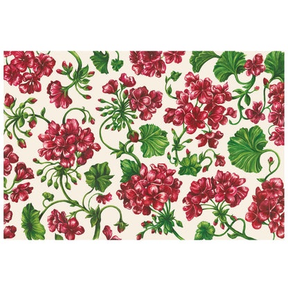Red and green Geranium Garden Placemats by Hester &amp; Cook on a white background.