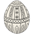 A coloring-book style line drawing of an ornate Easter egg.