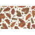 Orange and brown oak leaves scattered with acorns on a white background.