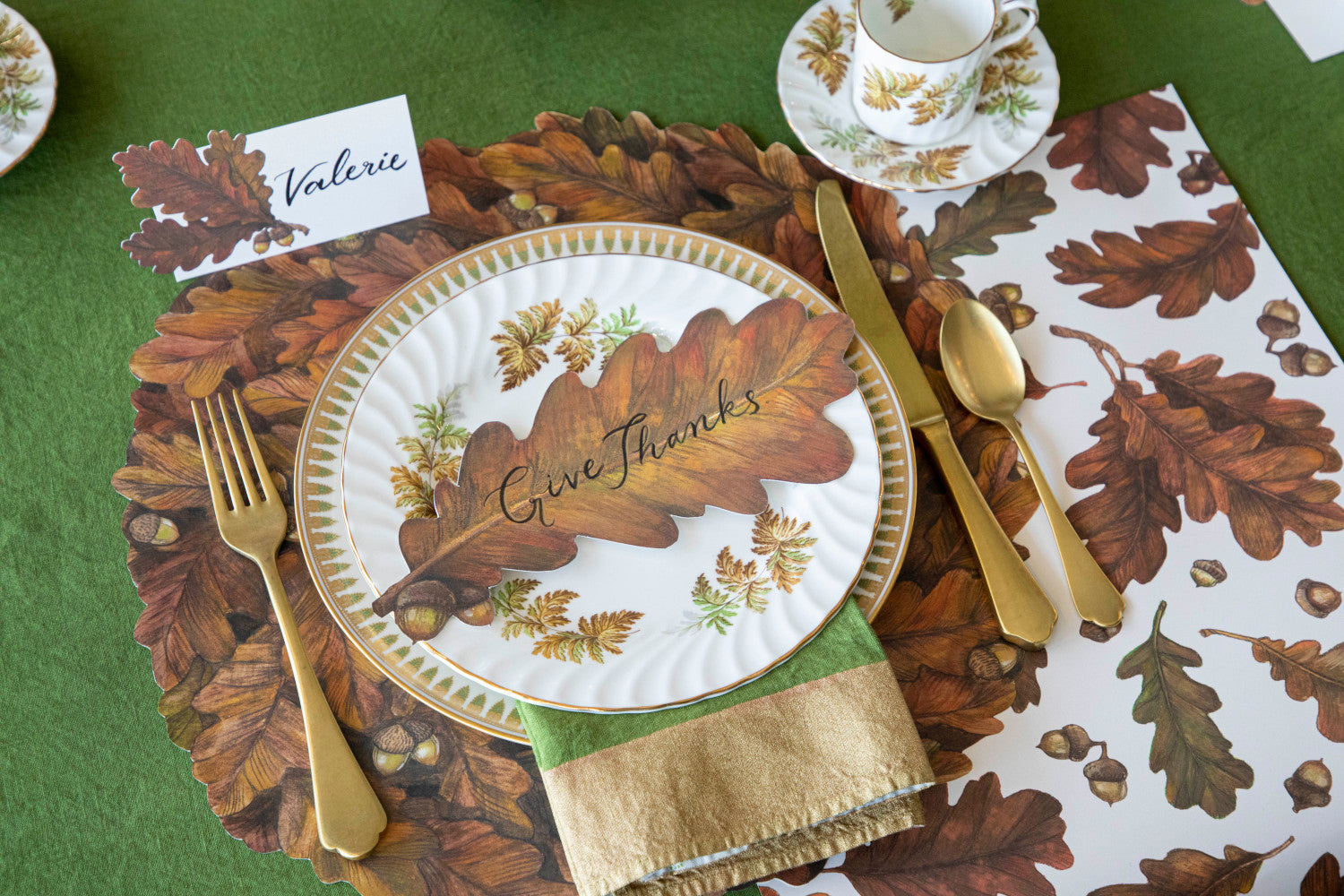 An Autumn tablescape adorned with Autumn Leaves Placemats by Hester &amp; Cook.