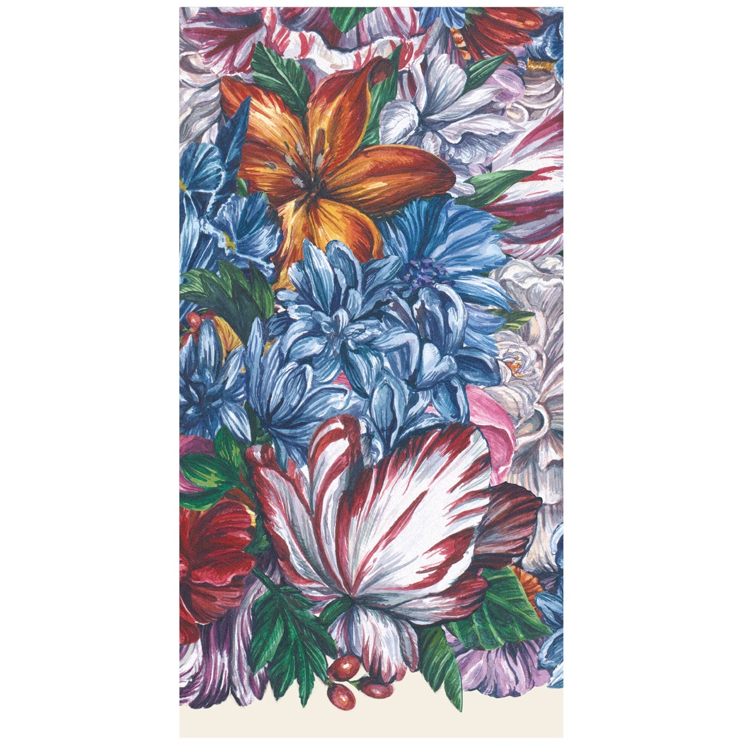 A Dutch Floral Napkins from Hester &amp; Cook with colorful flowers on it.