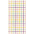 A rectangle guest napkin featuring a pastel gingham grid in purple, yellow, seafoam and pink on a white background.