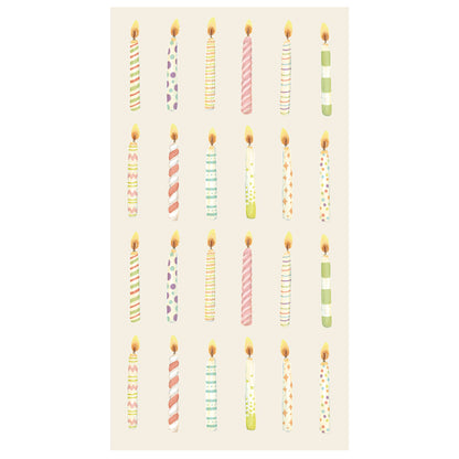A sheet of Hester &amp; Cook Birthday Candles Napkins on a beige background.