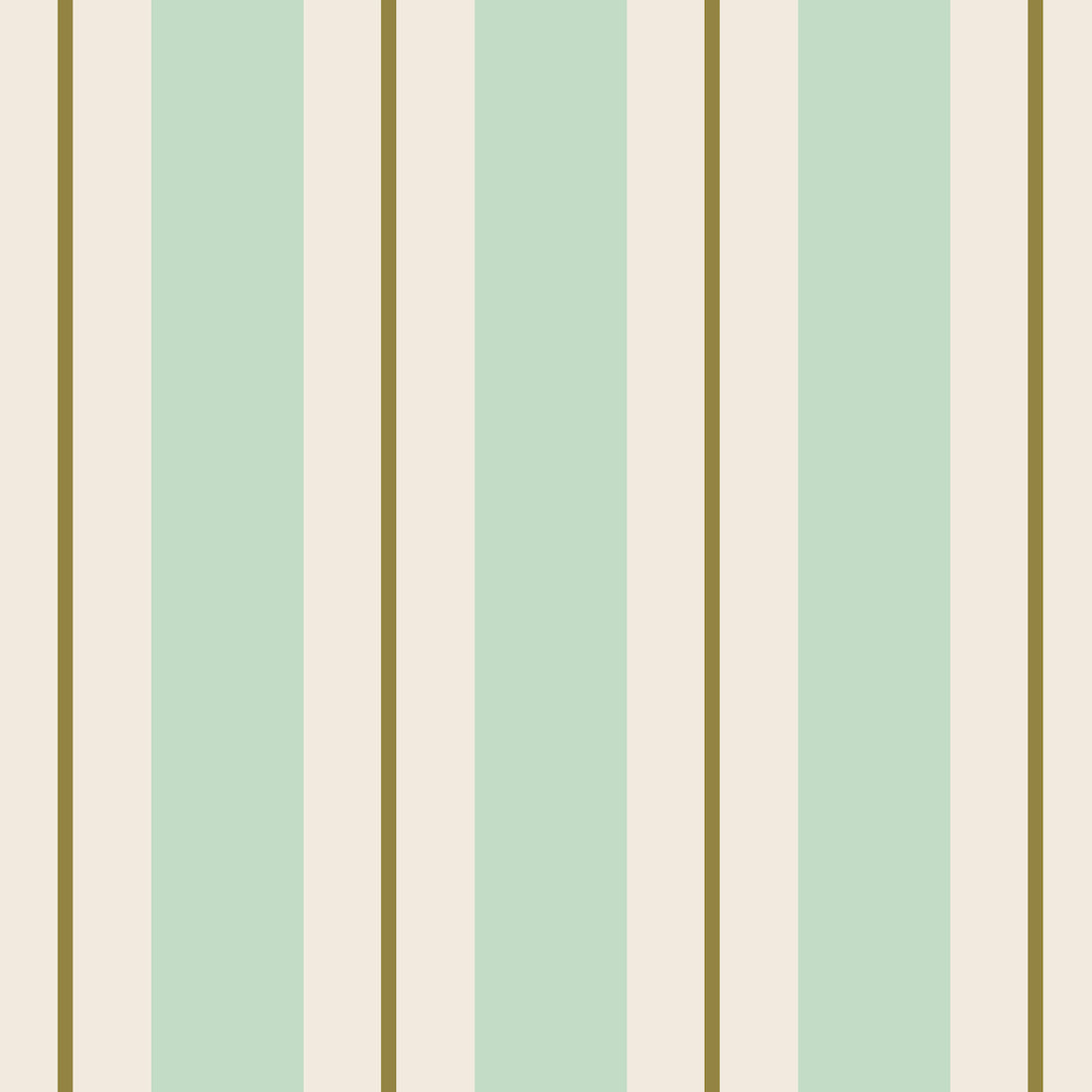 A square cocktail napkin featuring vertical seafoam and white stripes, with a gold line running down the center of each white stripe.