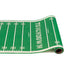 A paper runner roll in green and white, resembling a football field complete with numbered yard lines and end zone with the word "TOUCHDOWN", repeating in a pattern down the length of the roll.