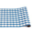 A painted gingham grid check pattern made of light blue lines intersecting at medium blue squares, on a white background.