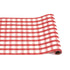 Paper roll with a painted gingham grid check pattern made of light red lines intersecting at red squares, on a white background.