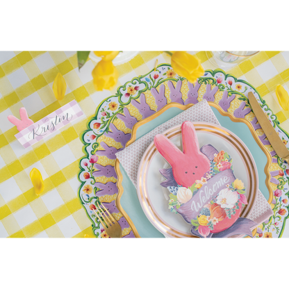 A charming Easter table setting featuring a delightful PEEPS® Bunny Table Accent on a plate, designed by Hester &amp; Cook.