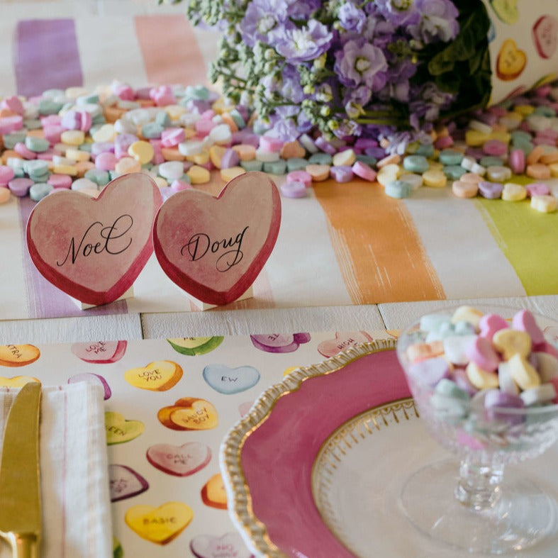 Table setting adorned with Hester &amp; Cook Conversation Heart Place Cards for Valentine&