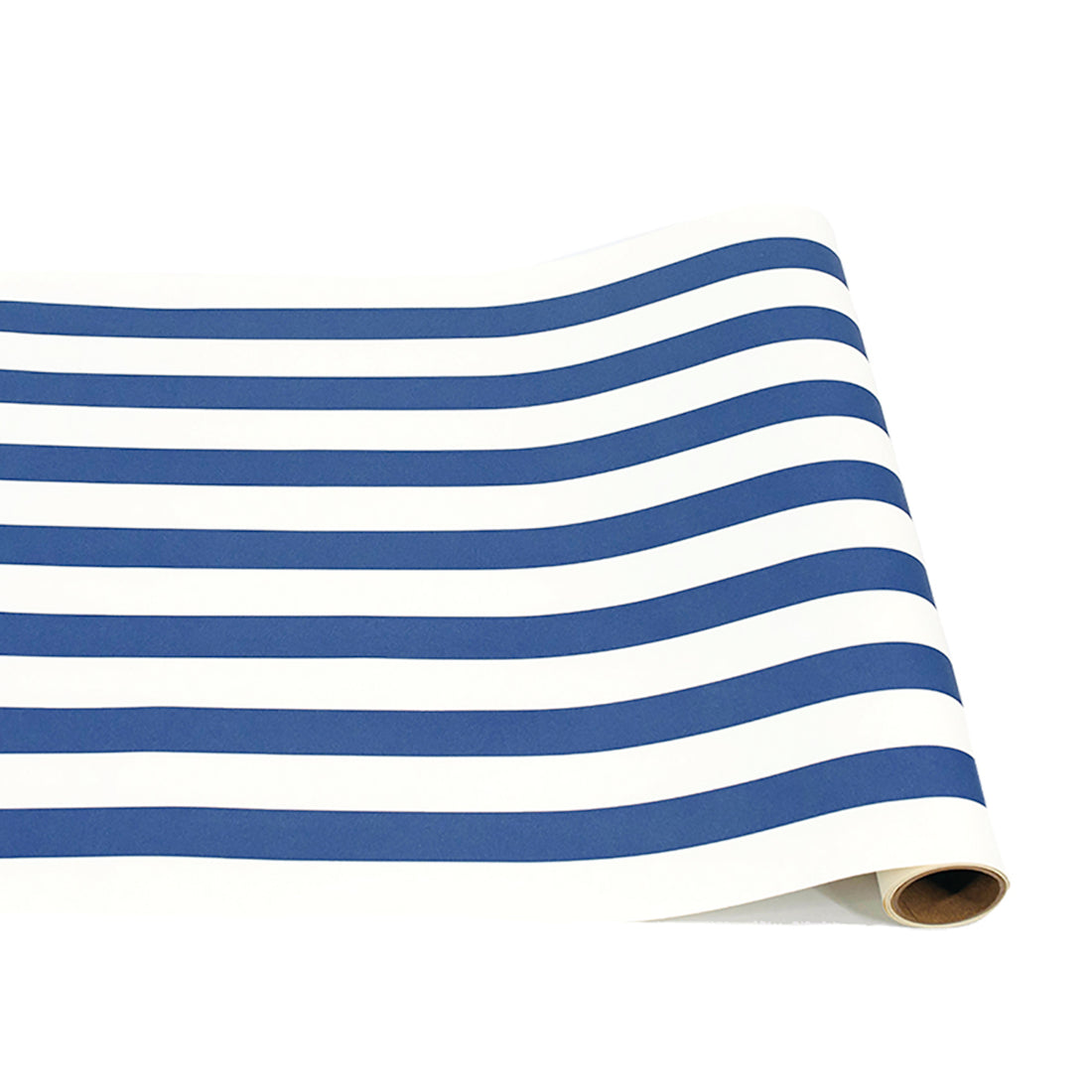 A Navy Classic Stripe Runner from Hester &amp; Cook, on a white background, perfect for entertaining.