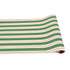 A runner with thick green and white stripes running the length of the roll, with a thin red line down the middle of each white stripe.