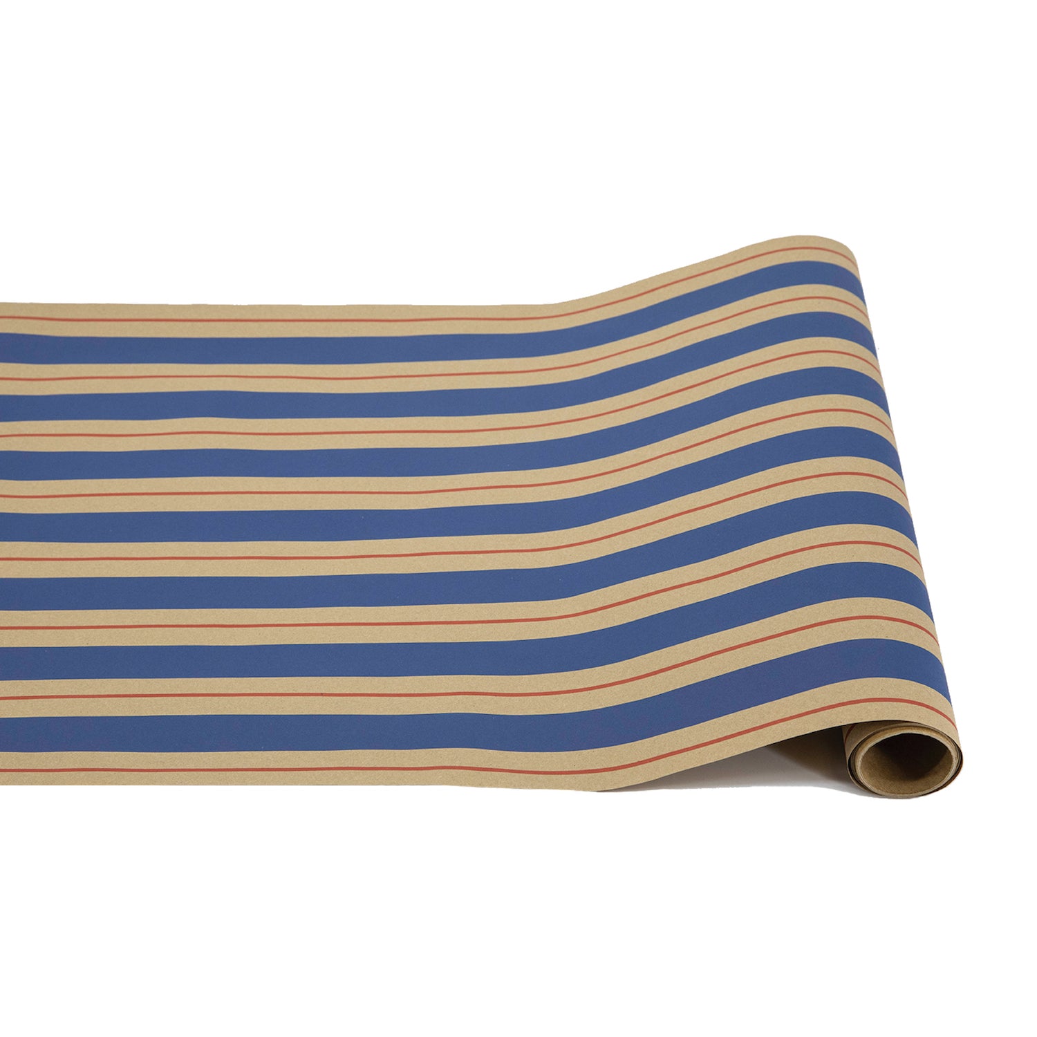 This entertaining Kraft Navy &amp; Red Awning Stripe Runner from Hester &amp; Cook features a stylish blue and tan striped design.