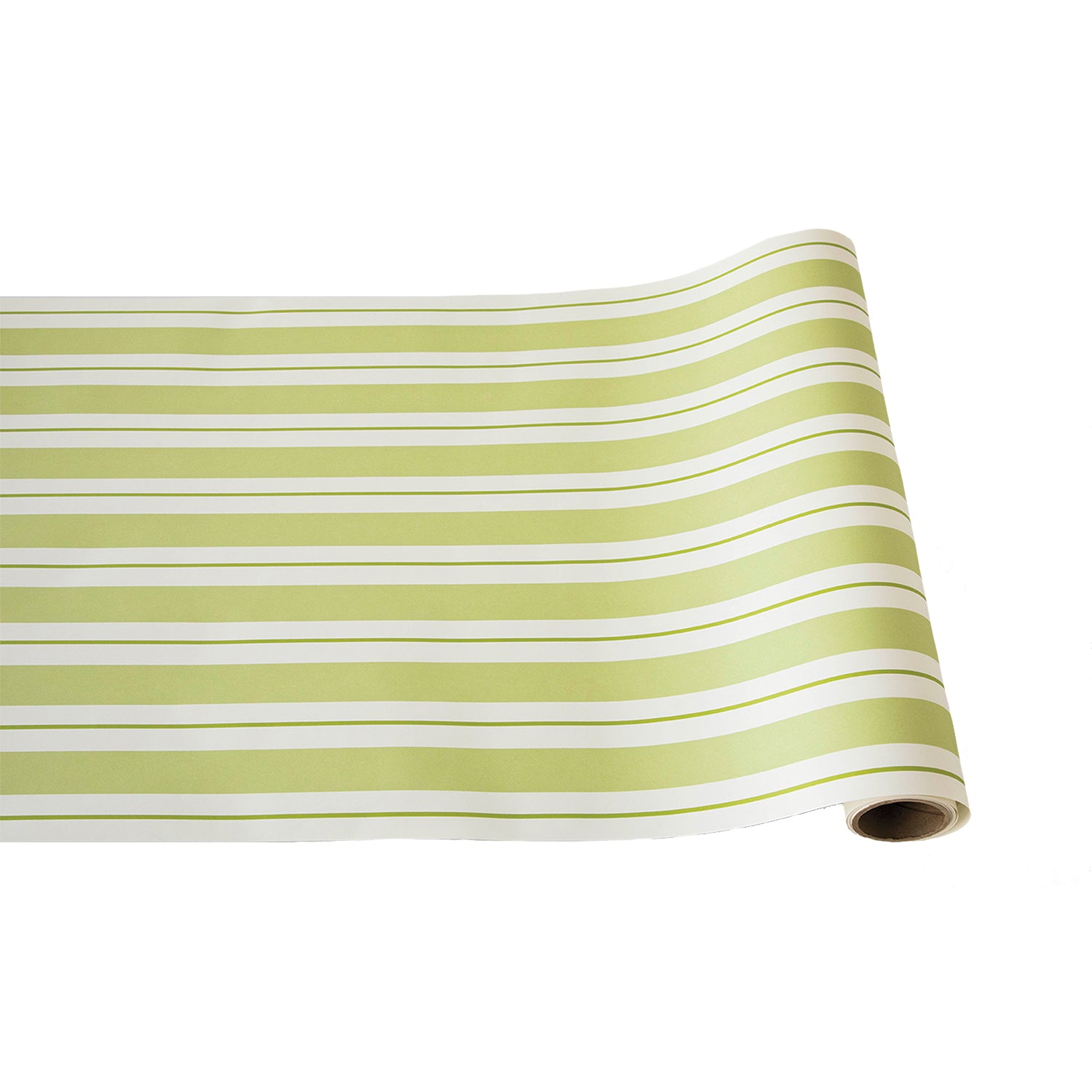 The Hester &amp; Cook Green Awning Stripe Runner is perfect for year round celebrations and everyday use. The runner features a vibrant green and white striped design that stands out on any white background.