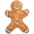 A die-cut illustrated classic gingerbread man in toasty brown with white icing details and peppermint swirl buttons. 