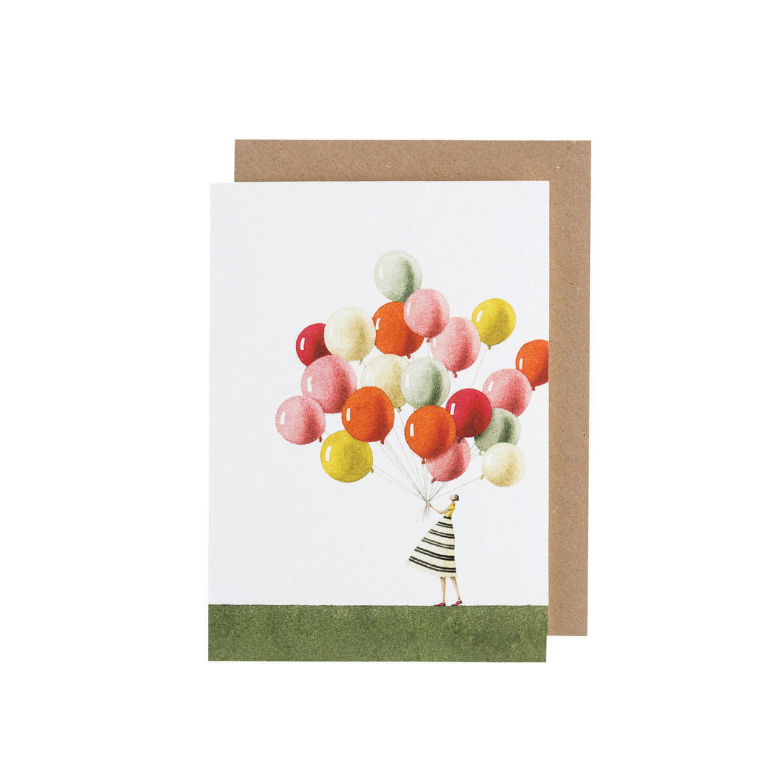 An environmentally sustainable Hester &amp; Cook Balloons Card, Set of 10, featuring a girl holding balloons.