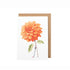 A Orange Dahlia Greeting Card with a flower on it by Hester & Cook.