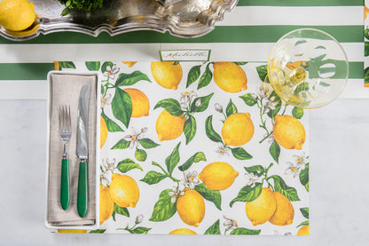 A kitchen table setting with Hester &amp; Cook Lemon Placemats.