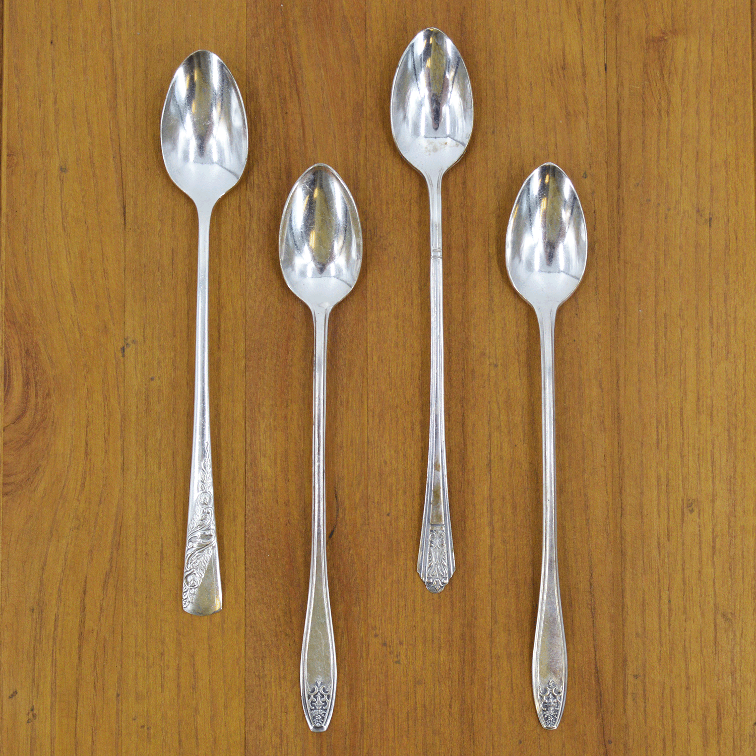 Vintage Silver-Plate Long Handled Tea Spoon Set of Four