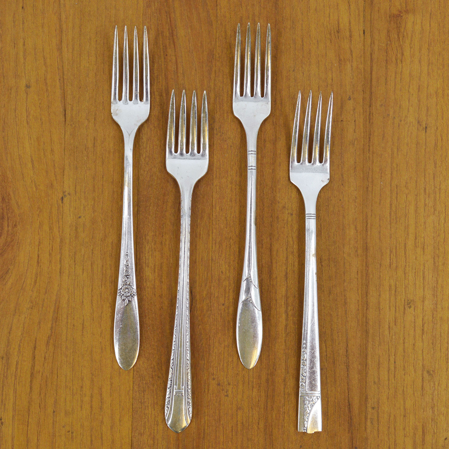 Vintage Silver-Plate Long Handled Salad Fork Set of Four